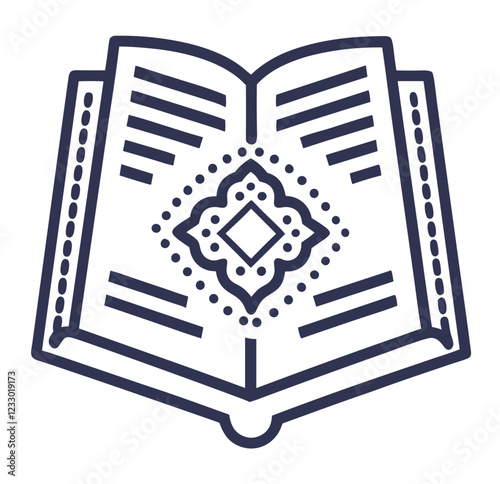 Open book icon with central symbol representing education, esotericism and knowledge for esoteric sites and blogs, educational and mystical concepts, esoteric projects and coloring books