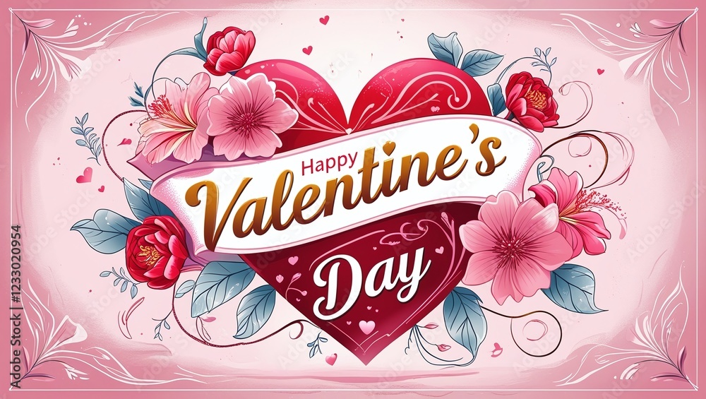 Naklejka premium Happy Valentines Day lettering calligraphy with hearts shape. Valentine's Day holiday lettering. Drawn text for card, banner, poster design