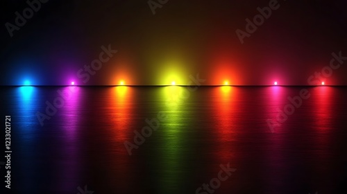 Colorful Lights Reflecting On Dark Reflective Surface