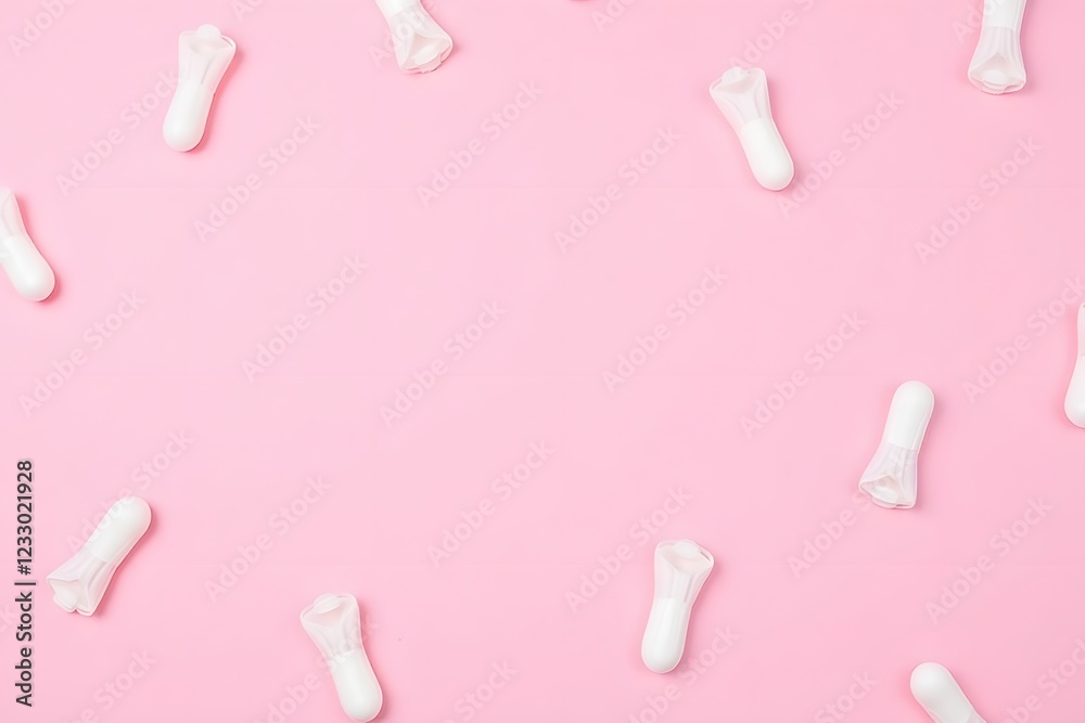 White tampons arranged on pink background - feminine hygiene concept