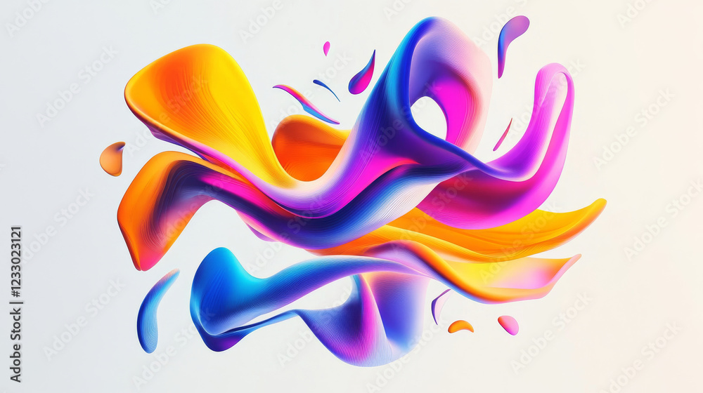 Naklejka premium abstract background with geometric twirl curvy geometric shapes modern futuristic colourful design on white background 3d rendering illustration