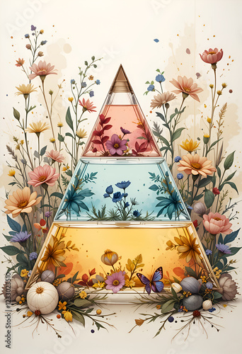 Obraz na płótnie olfactory triangle of perfume: high , middle and base notes in abstract vision. Ai generated w salonie