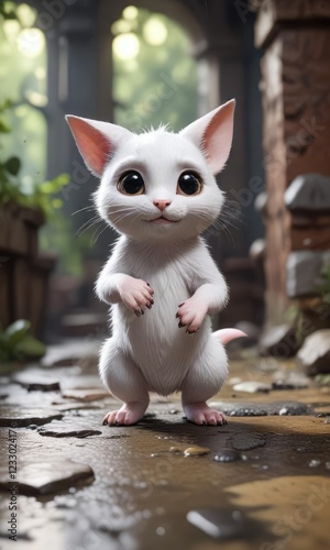 Clumsy little creature trips and falls with a pitiful mew , inept , accident-prone