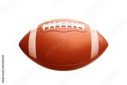 American football ball. Realistic classic brown leather rugby ball isolated on white background. Sports accessory for national cup, championship or competition. Vector 3d illustration