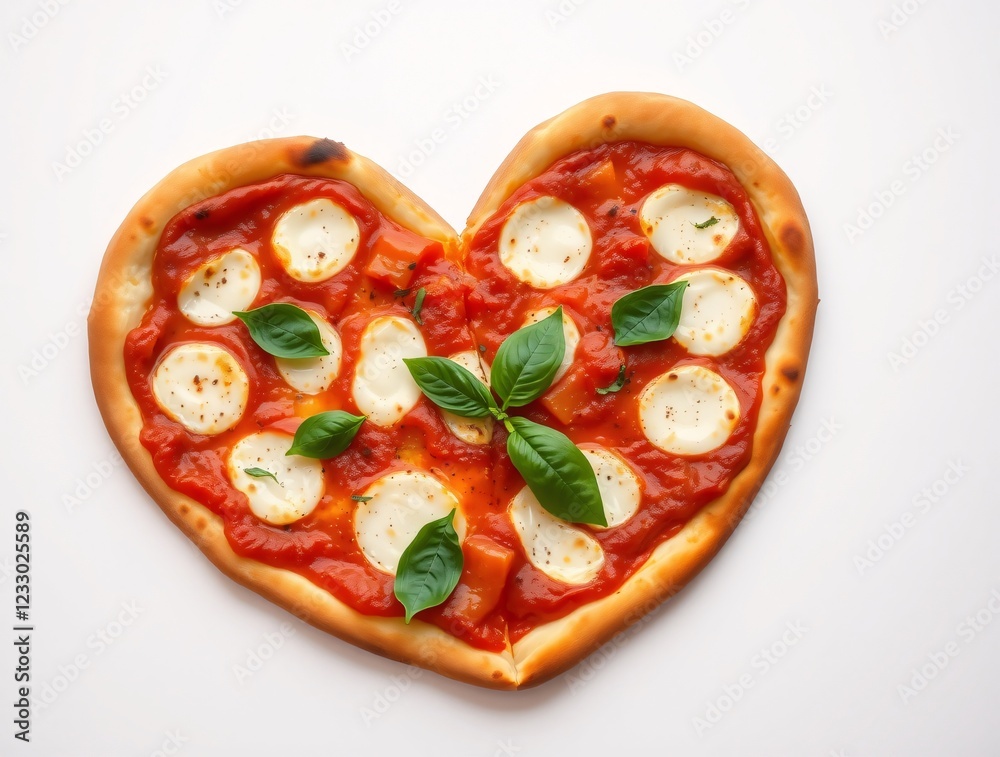 A heart shaped delicious Pizza with pepperoni and mozarella cheese for Wedding Ceremony, Anniversary, Valentine's Day celebration