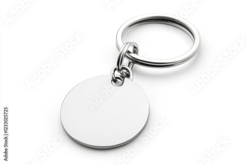 Empty Keyring Design. Three-Dimensional White Fob with Chain for Custom Labels