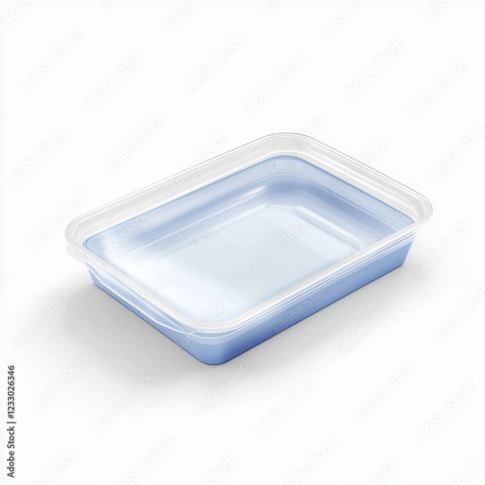 Frozen meal tray mockup with a transparent cover and customizable space, isolated on a clean white background