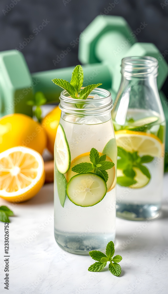 Fototapeta premium Infused Water with Lemon and Mint, Healthy Beverage, Fitness