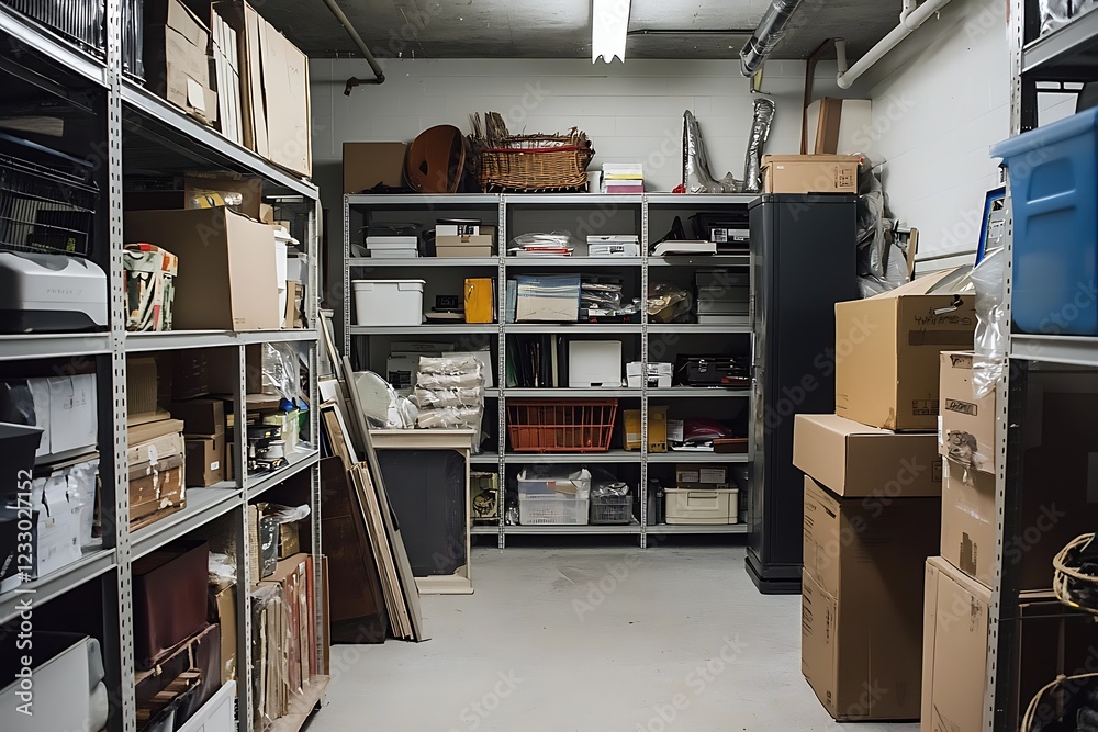 A cluttered storage room converted into an organized and functional space with sleek shelving