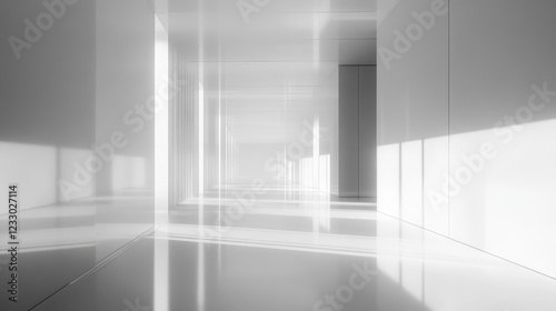 empty white abstract room with cold lighting and metallic walls 3d render illustration