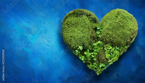 heart shaped greenery on textured blue background