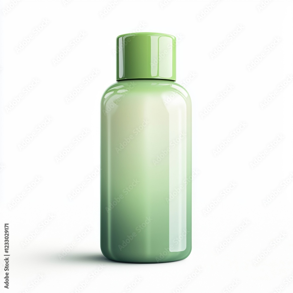 Green tea balancing toner bottle with a light green gradient design, isolated on a clean white background Green tea balancing toner bottle with a light green gradient design, isolated on a clean white background