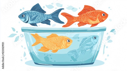 Colorful Fresh Fishes Bucket Flat Vector Illustration for Seafood Markets and Restaurants photo