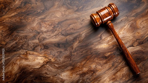 Elegant Gavel Resting on Polished Wooden Desk Surface
