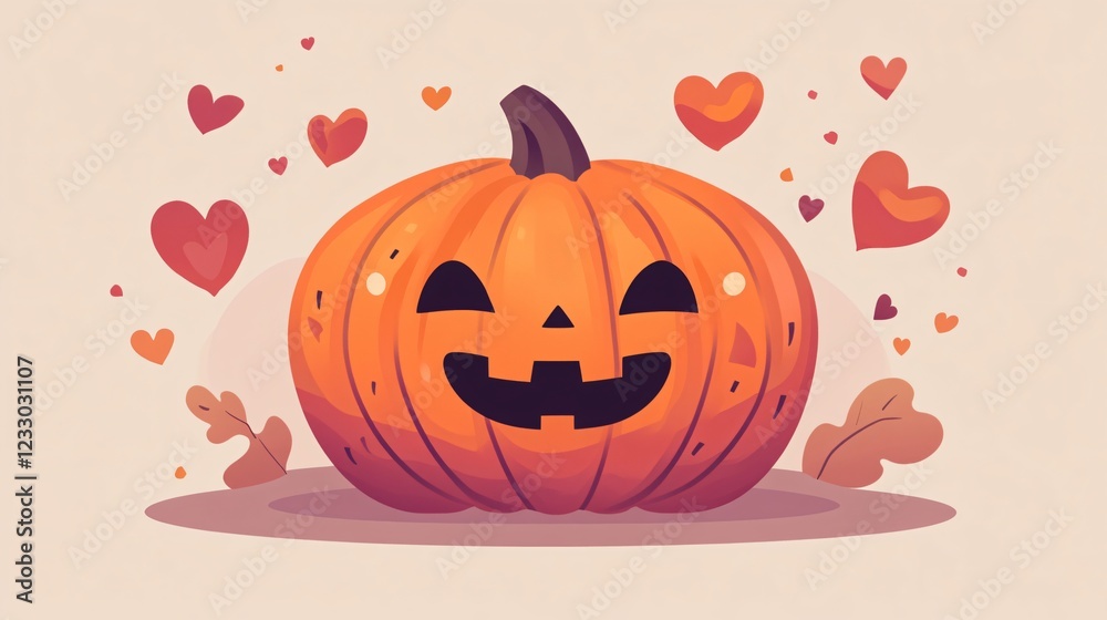 Fototapeta premium Spooky Halloween Pumpkin with Heart Shape Face Decoration for Festive Atmosphere in October Celebrations