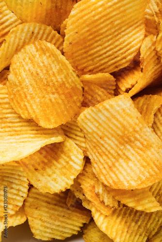 Wavy potato chips close-up.
