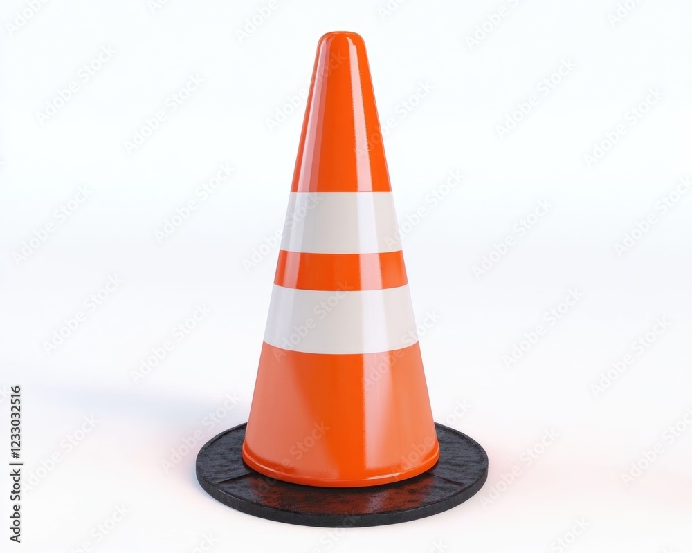 3D Traffic Cone on White Backdrop, Emphasizing Safety and Warning in Construction Zones 3D Traffic Cone on White Backdrop, Emphasizing Safety and Warning in Construction Zones