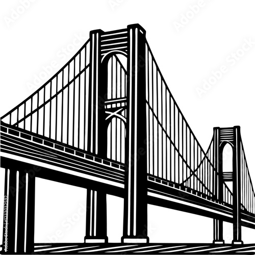 Verrazzano-Narrows Bridge California is one of the most famous bridges in the United States. Solid silhouette urban vector black and white PNG
