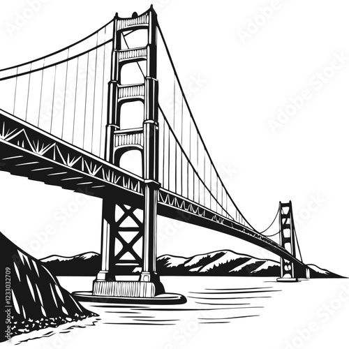 Verrazzano-Narrows Bridge California is one of the most famous bridges in the United States. Solid silhouette urban vector PNG