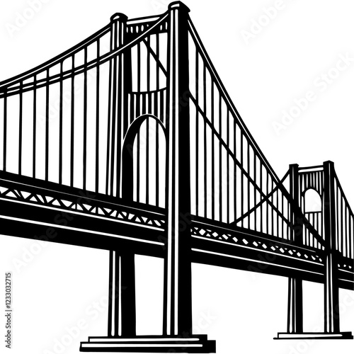 Verrazzano-Narrows Bridge California is one of the most famous bridges in the United States. Solid silhouette urban vector black and white PNG