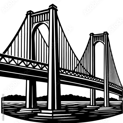 Verrazzano-Narrows Bridge Michigan is one of the most famous bridges in the United States. Solid silhouette urban vector PNG