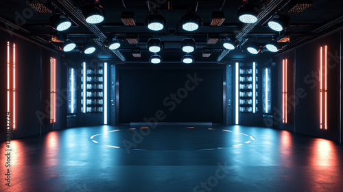 360 degree full panorama environment map of black minimalistic studio environment with bright lights and reflections 3d render illustration hdri hdr vr virtual reality. 3D Illustration