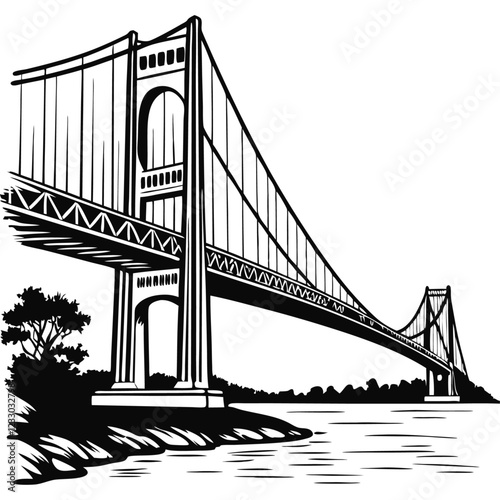 The Golden Gate Bridge in San Francisco, California is one of the most famous bridges in the United States. silhouette vector png