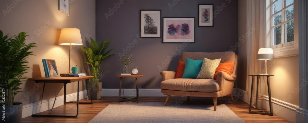 Cozy reading nook with a comfortable chair and side table, , cozy corner, comfortable chair Cozy reading nook with a comfortable chair and side table, , cozy corner, comfortable chair