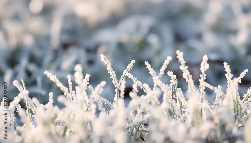Frost Covered Grass Blades In Winter Sunlight Frost Covered Grass Blades In Winter Sunlight