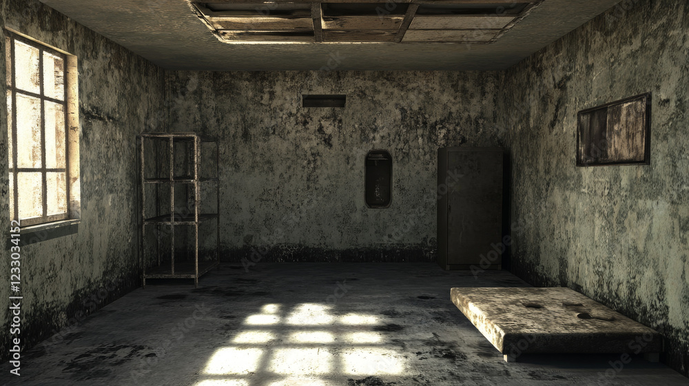 Obraz premium abstract dark full 360 degree equirectangular panorama hdri of grunge concrete building 3d render illustration