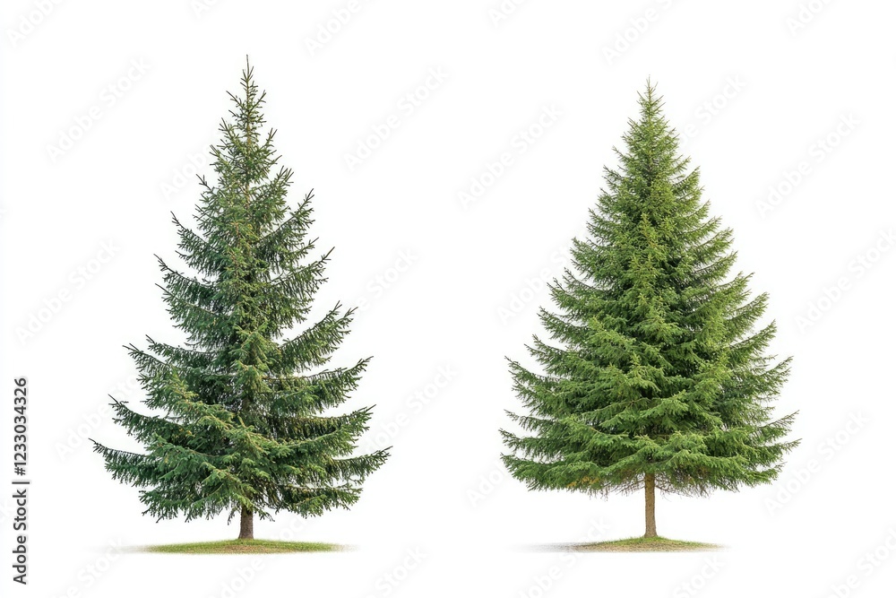 Norway Spruce and Serbian Spruce Trees Isolated on White Background, High Detail for Botanic Exploration Norway Spruce and Serbian Spruce Trees Isolated on White Background, High Detail for Botanic Exploration