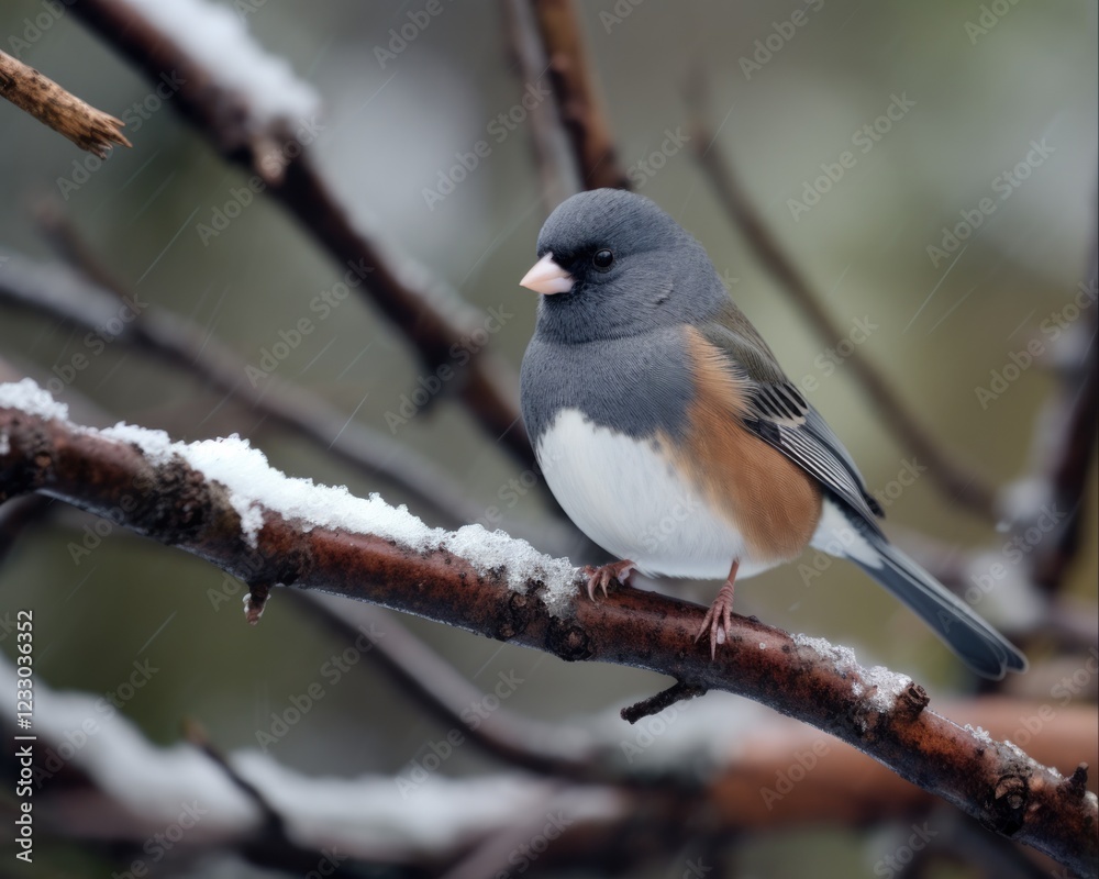 Sharp-Feathered Junco Perched on Tree Branch in Dover, Tennessee: A Closeup of a Majestic Bird in Nature Sharp-Feathered Junco Perched on Tree Branch in Dover, Tennessee: A Closeup of a Majestic Bird in Nature