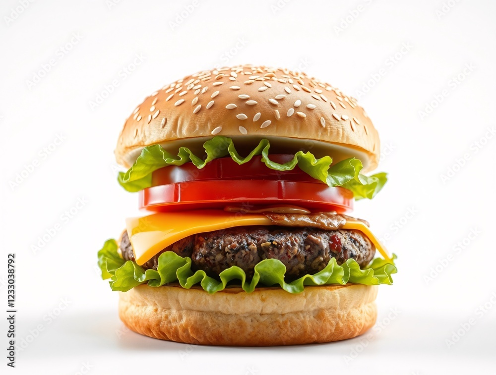 A delicious Mouth watering Hamburger with cheese. Template, Copy Space