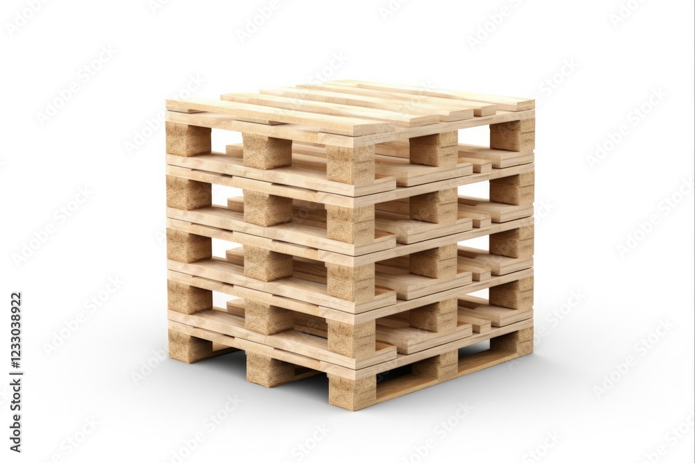Stack of Empty Wood Pallets for Shipping and Cargo Industry. Isolated on White Background - 3D Illustration