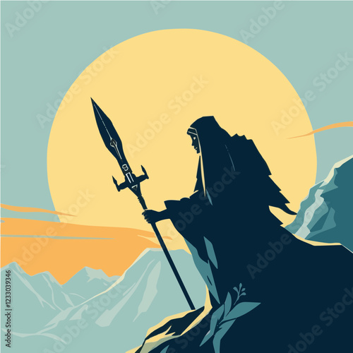 Lone Warrior at Sunset Illustration