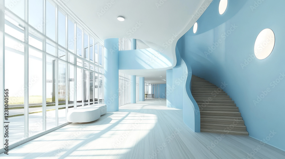 Obraz premium pastel cyan wall with white wood floor 3d render illustration