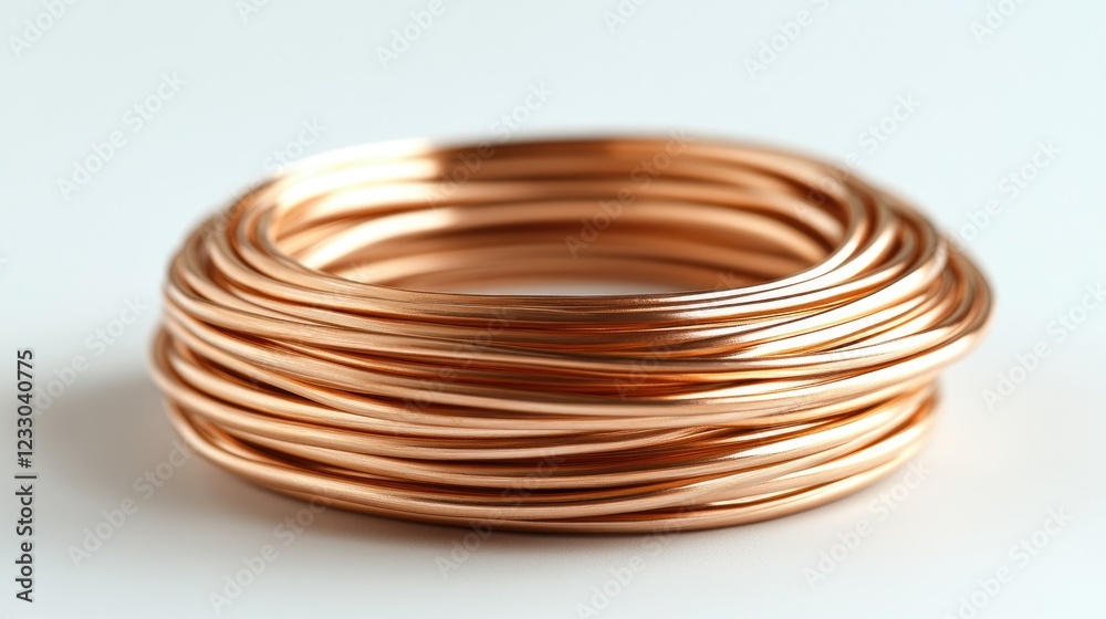 A coil of shiny copper wire neatly arranged A coil of shiny copper wire neatly arranged