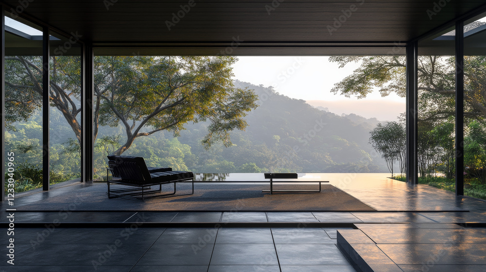 Fototapeta premium 360 degree full panorama environment map of empty black room studio with metal elements 3d render illustration hdri hdr vr virtual reality content. 3D Illustration