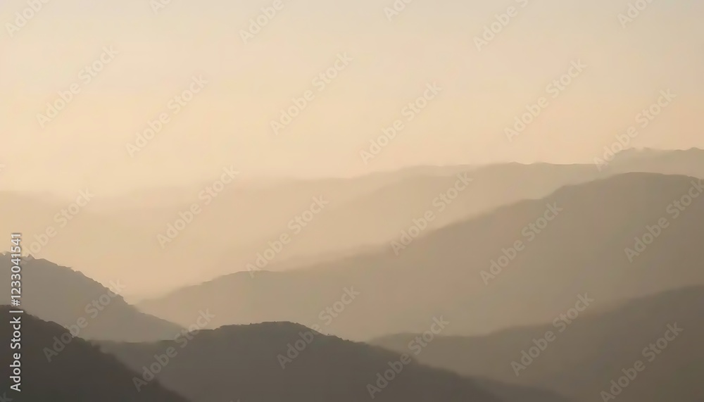 Hazy Mountain Ranges at Sunset Golden Hues