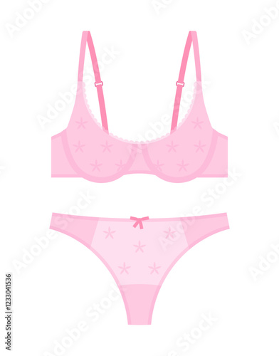 Trendy female underwear, lingerie set. Panties, bikinis and bras. Modern hand drawn colorful collection of women's underwear.Sensuality and femininity concept.