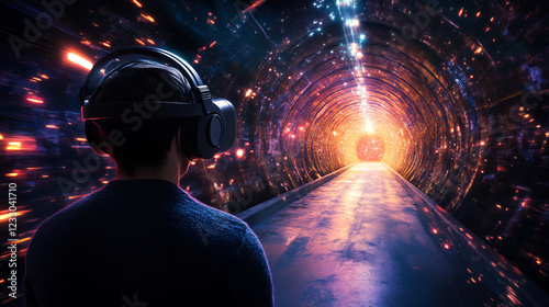 Fototapeta Naklejka Na Ścianę i Meble -  dark tunnel with lights 360 panorama vr environment map. 3D Illustration