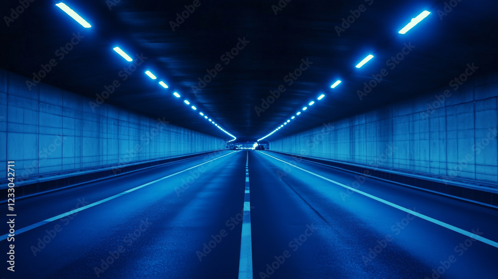 Dark and eerie urban highway at night low key blue light 3d render illustration Dark and eerie urban highway at night low key blue light 3d render illustration