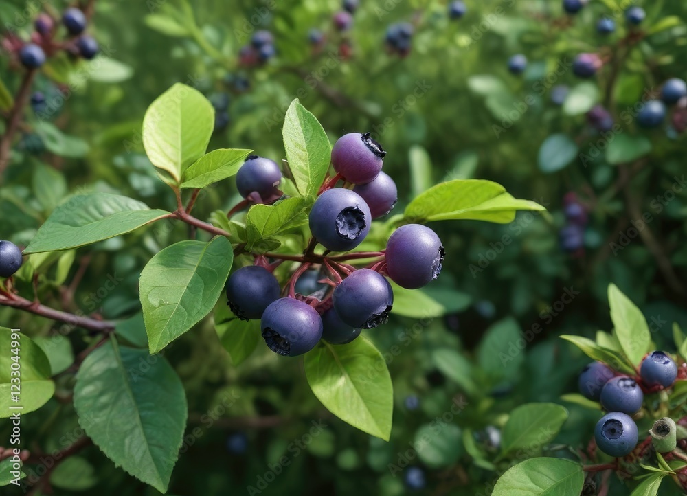 Dense thorny bush of dark purple bilberry with blueberries ripe and ready to eat, forest, greenery Dense thorny bush of dark purple bilberry with blueberries ripe and ready to eat, forest, greenery