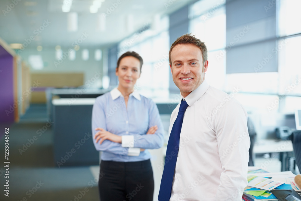 Proud, smile and businessman in portrait as manager or leader with team or growth in accounting firm. Coworking, confident or happy financial advisor in workplace with accountants or staff in company Proud, smile and businessman in portrait as manager or leader with team or growth in accounting firm. Coworking, confident or happy financial advisor in workplace with accountants or staff in company