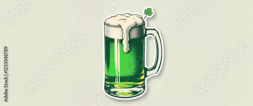 St. Patrick’s Day Green beer mug with foam and shamrock decoration