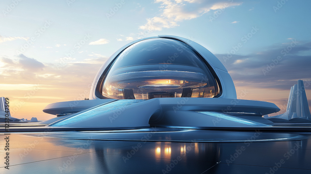 Obraz premium Full 360 equirectangular spherical panorama view of modern futuristic technology building architecture 3d rendering illustration