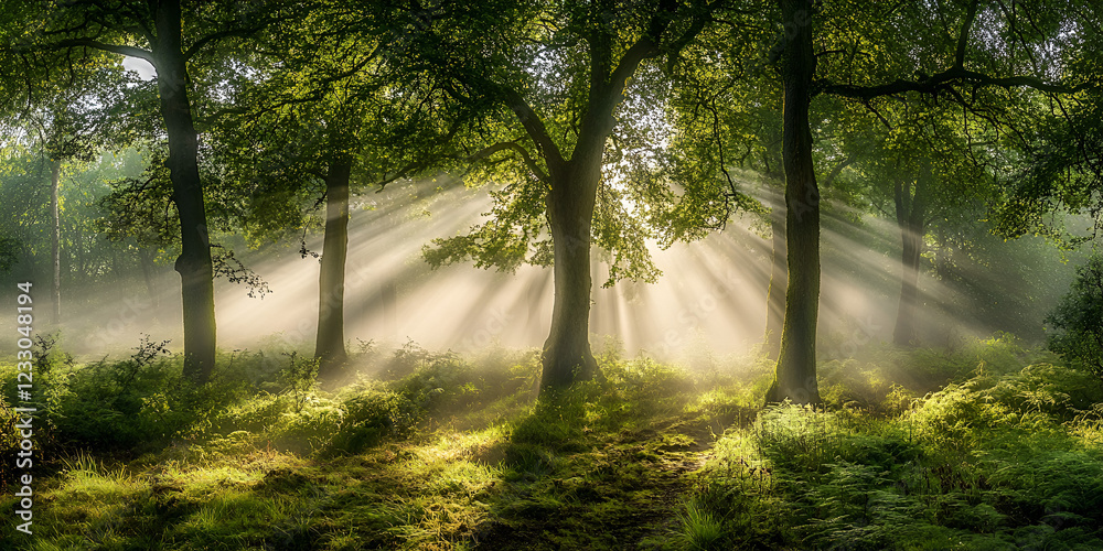 Obraz premium Mystical Forest Scene Covered with Morning Fog