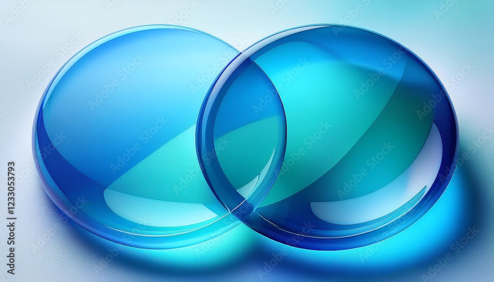 abstract circles, overlapping shapes, blue and teal tones, modern design, minimalism, glossy texture, soft lighting, gradient colors, visual balance, transparency effect, contemporary art abstract circles, overlapping shapes, blue and teal tones, modern design, minimalism, glossy texture, soft lighting, gradient colors, visual balance, transparency effect, contemporary art