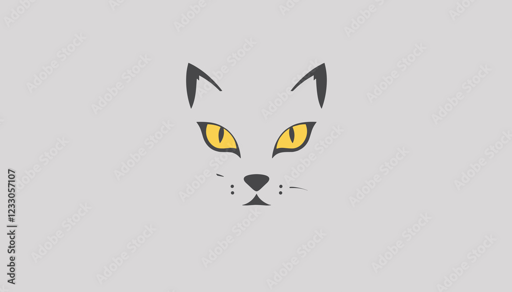 Obraz premium Stylized minimalistic illustration of a cat's face with bright yellow eyes , copy space