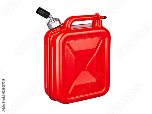 Red metal jerrycan on a white background. Canister for gasoline, diesel gas. 3d rendering illustration